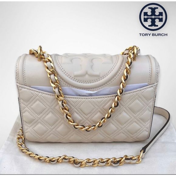 AUTH. NWT Tory Burch Fleming Convertible Shoulder Bag & Kira Pearl Drop Earrings - Picture 6 of 12